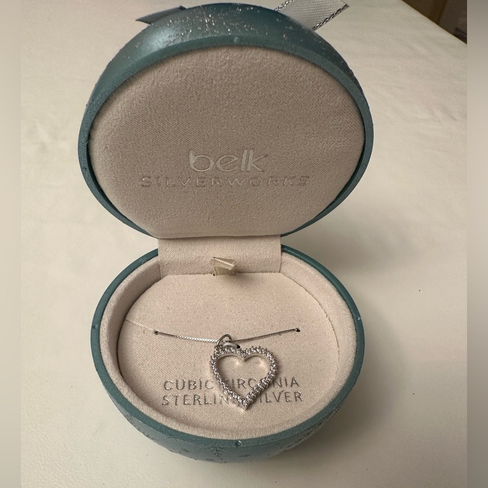 Sterling Silver Cubic Zirconia Heart Necklace in Ornament Box